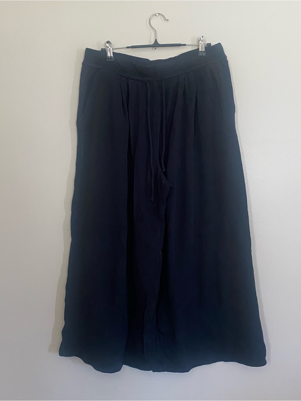 Women's Daily Practice Black Drawstring Wide-Leg Pants
